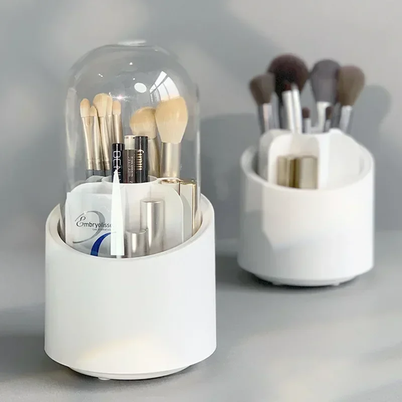 Multifunction 360&deg; Rotating Pen Holder Pencil Makeup Brush Bucket Dust-proof Cosmetic Storage Box Compartment Desktop Organizer