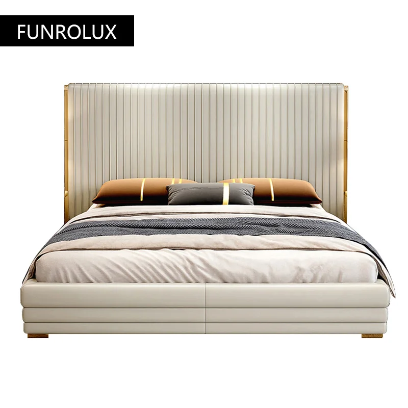 Modern leather bed simple double bedroom and home light luxury furniture hotel model room 1.8M/1.5M soft bed