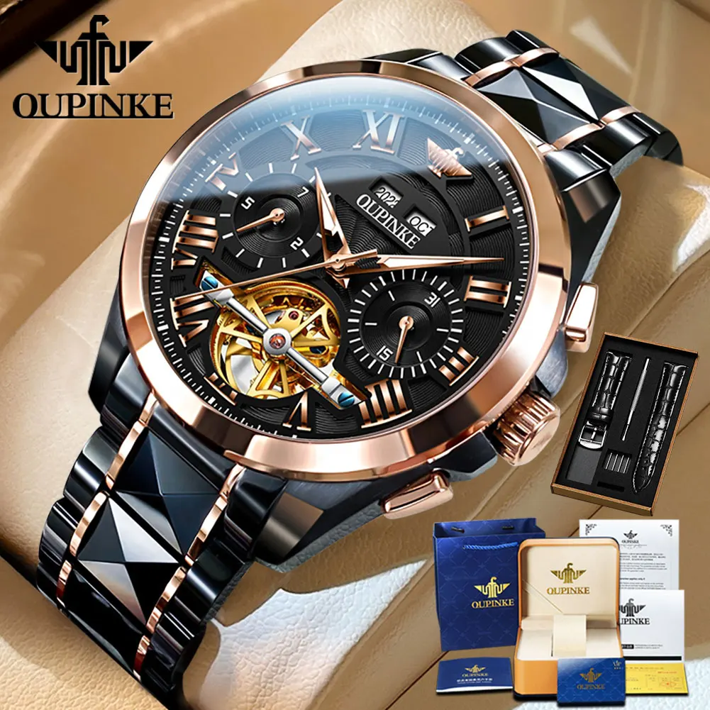 OUPINKE 3236 автоматические часы ведущей марки для мужчин вольфрамовый стальной Ремешок Водонепроницаемые многофункциональные высококачественные механические наручные часы для мужчин