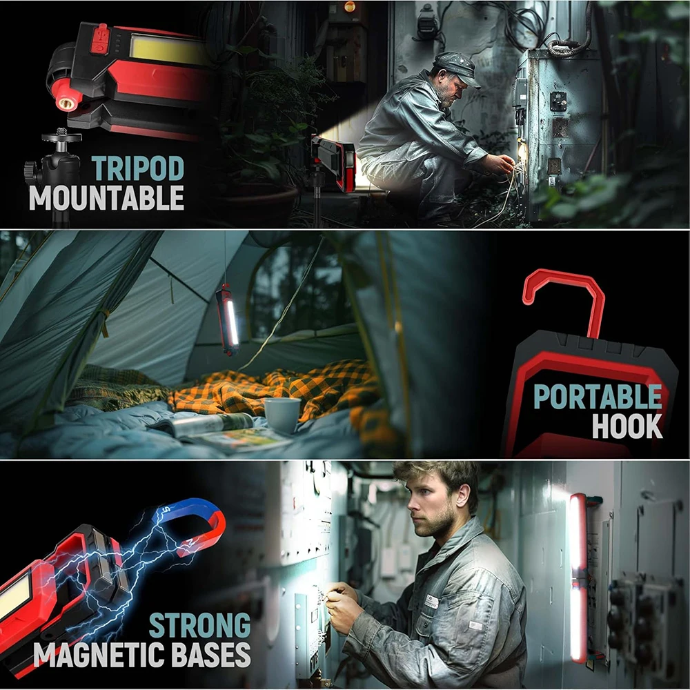 LED Work Light 180&deg; Foldable & Magnetic Underhood Mechanic Light, 4000mAh Rechargeable with Hooks for Car Repair, Emergency