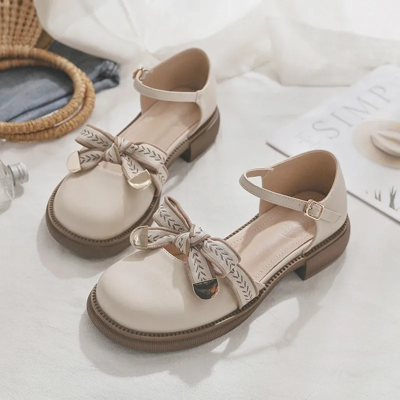 Baotou Sandals Women's Spring/Summer  New Soft Leather Thick Heels Solid Simple Single Shoes Versatile Mary Jane Shoes