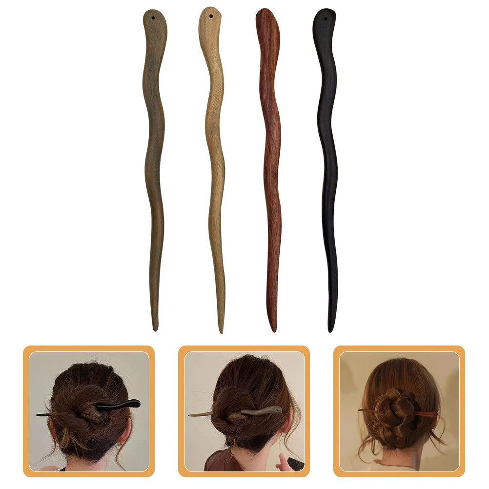 

4 Pcs Wood Green) Dark Coffee Vintage Hair Sticks Accessories Chinese Chopsticks Accessory for Women Long New Style Bride