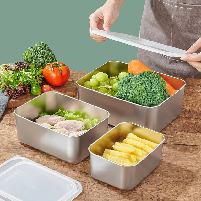 Food Storage Box Practical Food Stainless Steel Crisper Storage Box  Reusable Lunch Box Lunch Container with