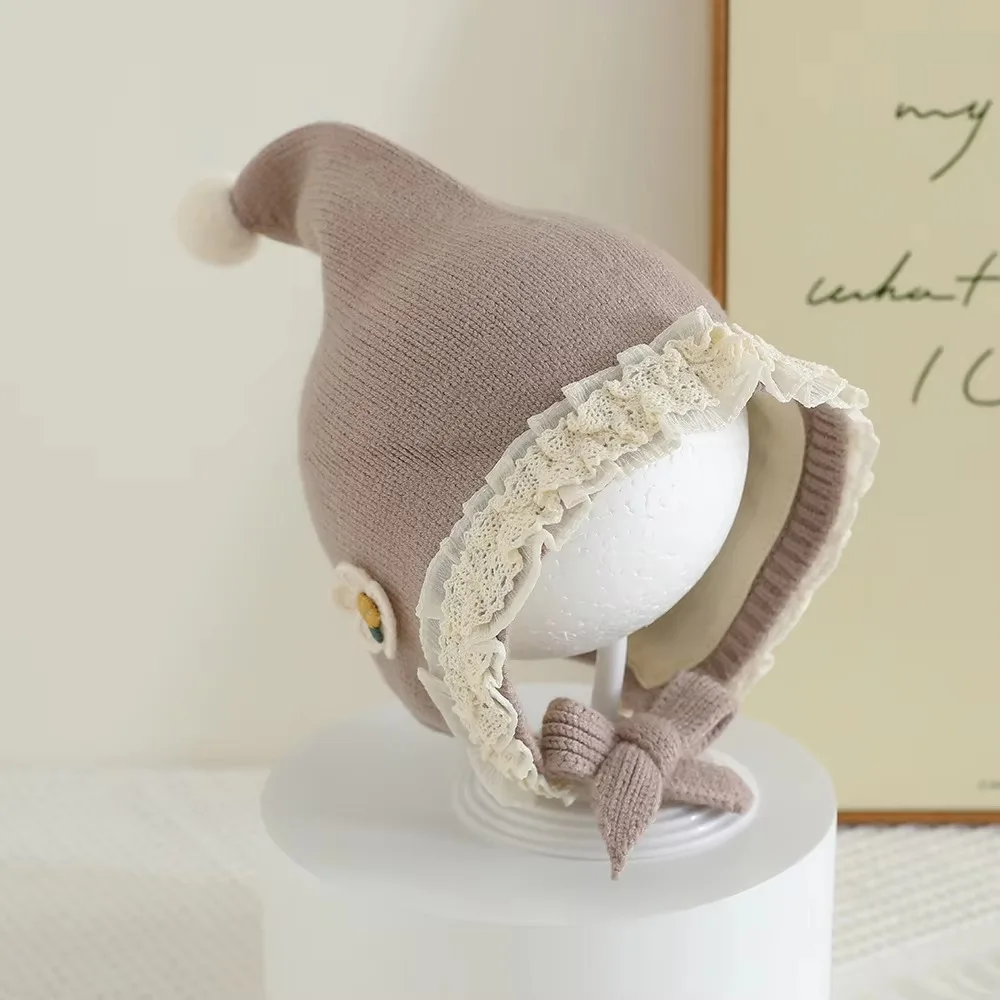 Knitted Baby Hat with Lace Brim for Cold Weather