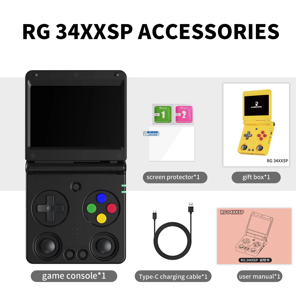 New ANBERNIC  RG34XXSP 3.4-Inch IPS Display Folding Flip Retro Handheld Console Wirelessly Connected To Play Consoles Gift
