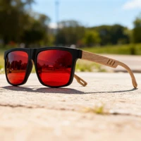 New Fashion Square Sunglasses - Wood Grain Spring Hinge, UV400 Unisex for Driving, Hiking & Travel 2