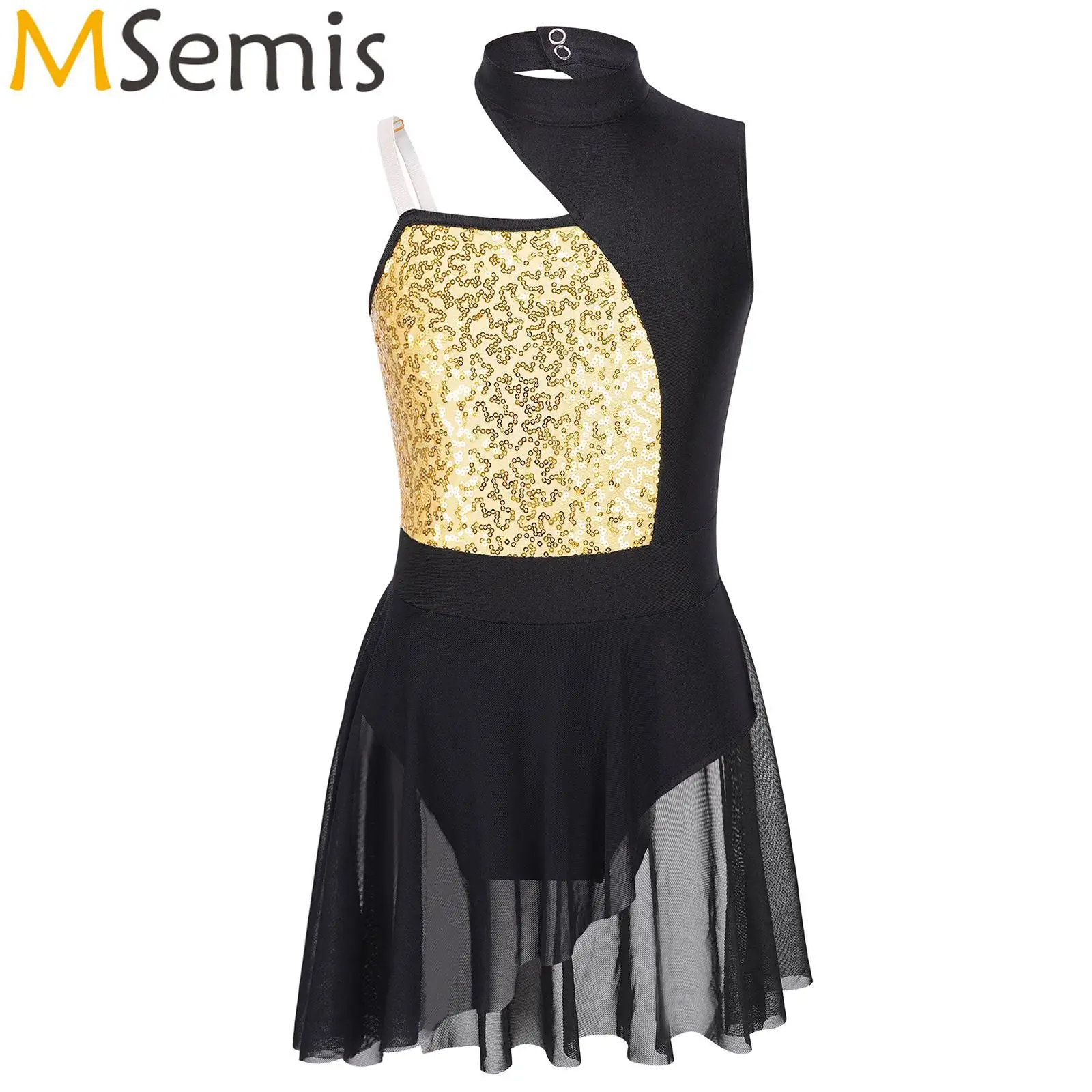 

Kids Girls Shiny Sequins Ballet Lyrical Dance Dress Gymnaticss Jersey Figure Skating Dance Costume Modern Jazz Latin Dancewear