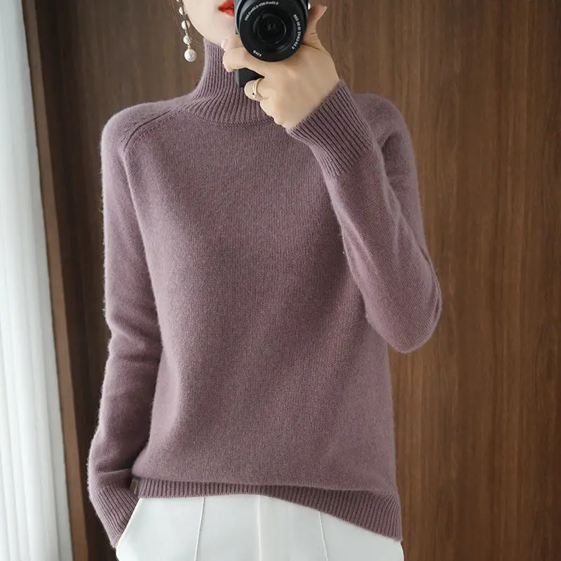 Sweater 2023 Autumn And Winter Cashmere Sweater Turtleneck Pullover Women's Solid Color Casual Long-sleeved Loose Bottoming 5