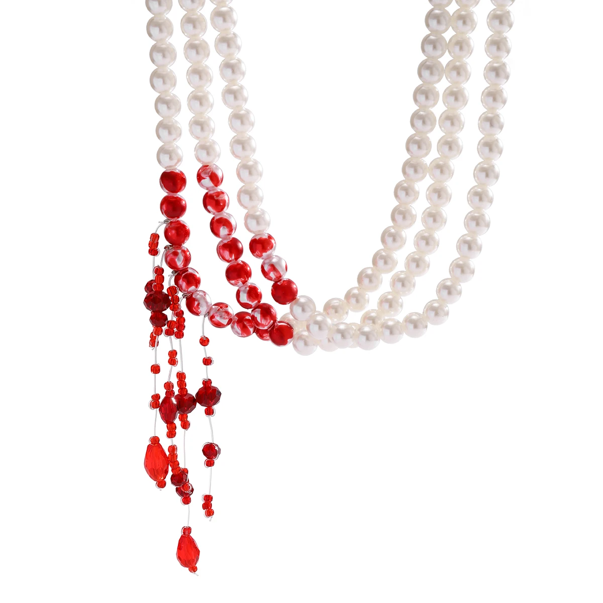 Mehr schicht ige Vintage rote Blut muster Imitation Perle Quaste Anhänger Halskette für Frauen Goth Kristall Perlenkette Halloween Schmuck – Detail 5