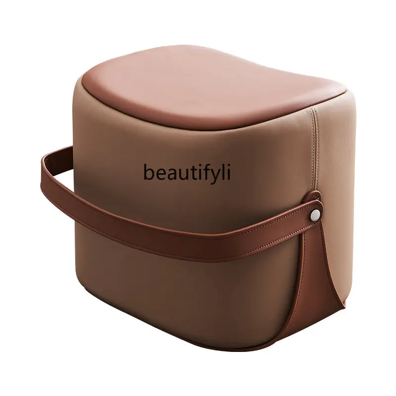 

Nordic Shoe Changing Stool Home Doorway Living Room Light Luxury Leather Stool Sofa Stool Creative Dressing Table Small Stool