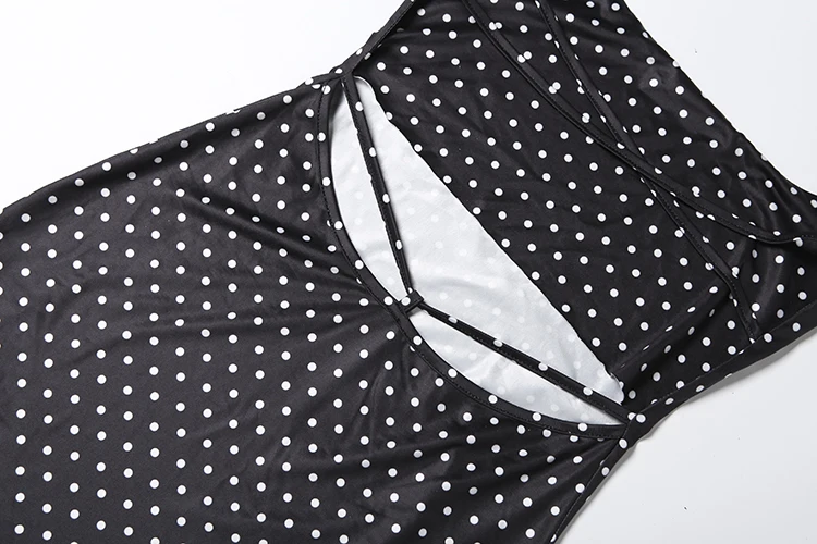 Nibber Polka Dot Print Kleid Frauen rückenfrei Low-Neck ärmellos dünn Elastizität Sexy Mitternacht Abschlussball Party Hottie Mini figurbetont – Detail 6