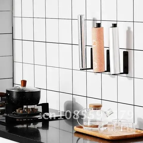

Aluminum Space Wall-Mounted Toilet Paper Holder Punch-Free Bathroom Kitchen Roll Holder Paper Towel Hook Modern Black Hanger