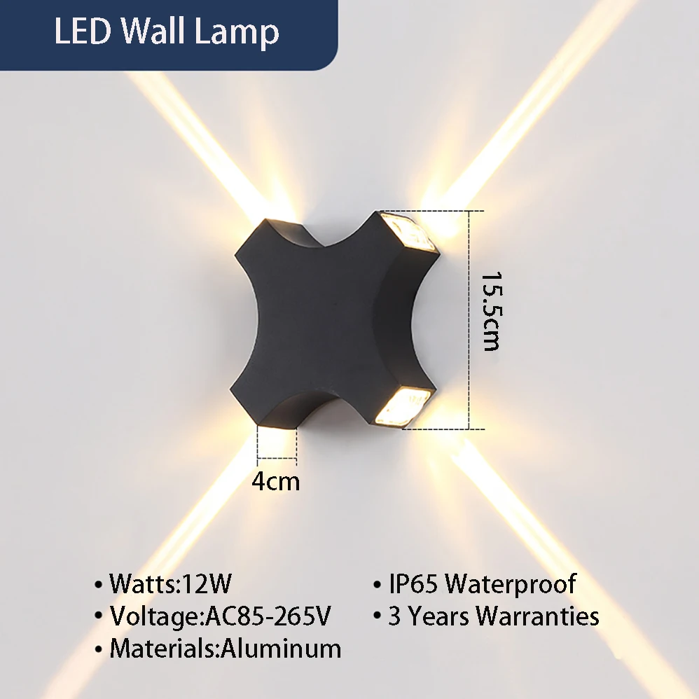 12W AC85-265V LED Wall Lamp Indoor&Outdoor IP65 Waterproof Modern Minimalist Style Lamp Outdoor Wall/Doorway/Garden Lighting