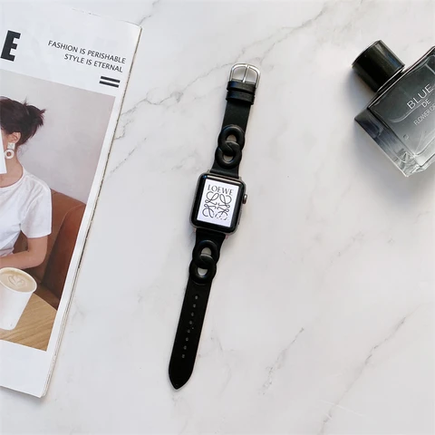 Circle Leather Thin Strap For Apple Watch Band Series 7 6 5 4 3 SE 2 1 Soft Wristband For iWatch 41 45 38 40 42 44 MM