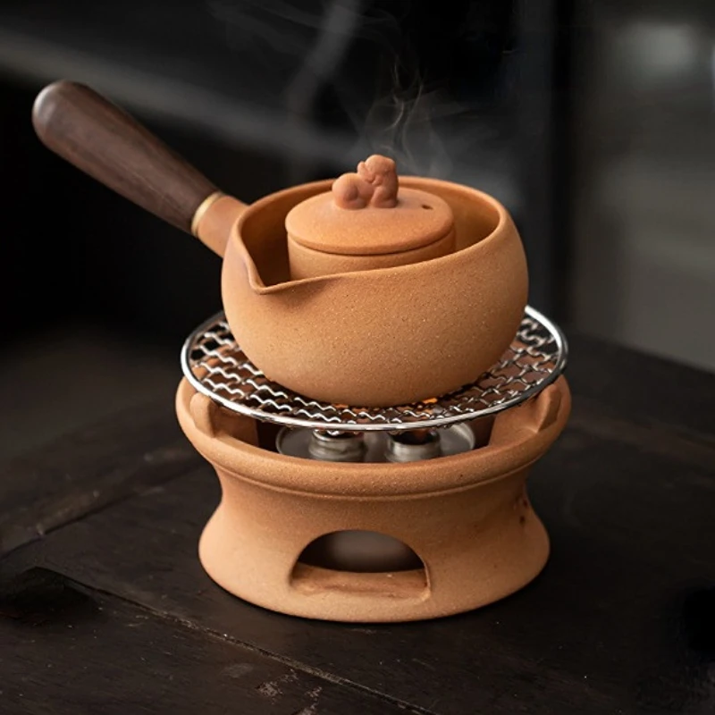 Japanese Handmade Kungfu Tea Set Teapot Round Furnace Fast Alcohol Furnace Dry-fired Clay Teapot Beam Kettle Teaware Kitchen Bar tea brewing pot