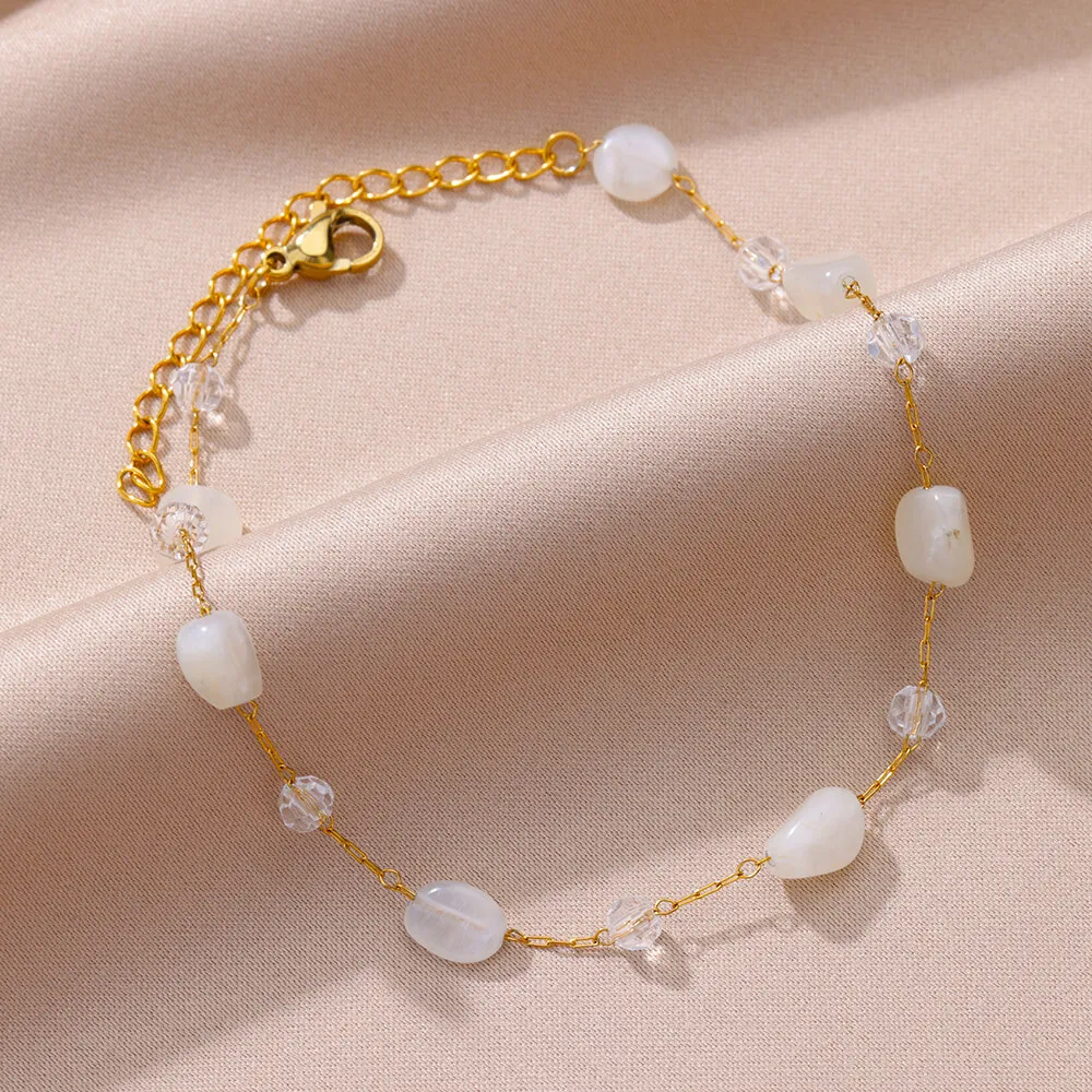 Round White Opal Stone Anklets For Women
