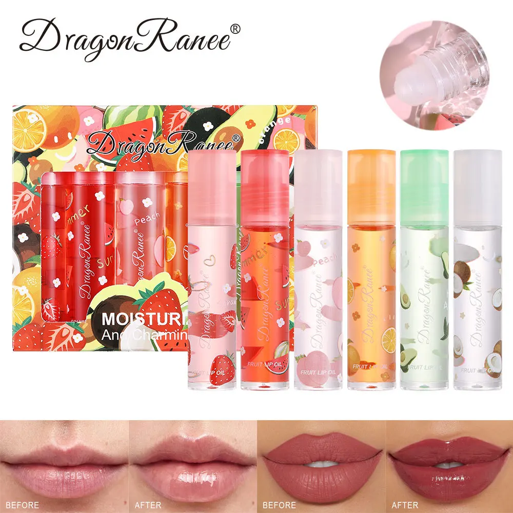 

6 Colors/Box Roll-On Fruit Oil Lip Balm Set Lip Glaze Moisturizing Mirror Transparent Lip Oil Long Lasting Hydrating Lip Gloss