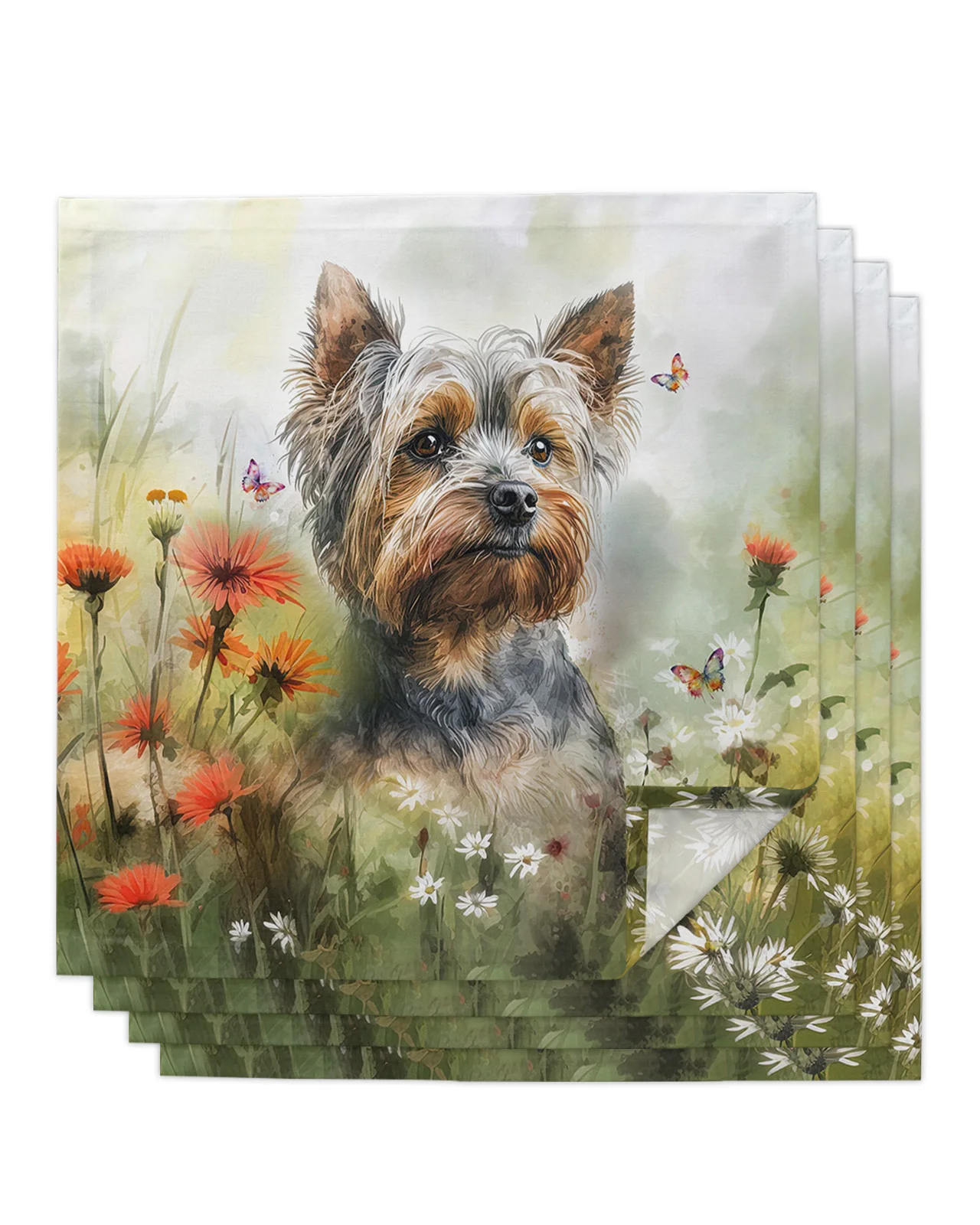 

Flower Pet Dog Watercolor Butterfly Table Napkins Cloth Set Handkerchief Wedding Party Placemat Holiday Banquet Tea Napkins