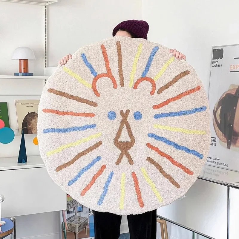 Round Living Room Carpet Irregular Lion Cartoon Cute Bedroom Bedside Plush Rug Large Area White Fluffy Soft Mats Ковер Tapis 러그