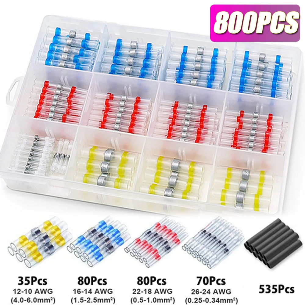 Waterproof Heat Shrink Solder Seal Wire Splice Terminal Kit with Hot Air Gun - 50/400/800 PCS