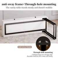 Vanity desk with mirror and lights, 3 Color Touch Screen Dimming Mirror, Adjustable Cabinet and 5 Sliding Drawers, Power Strip 2