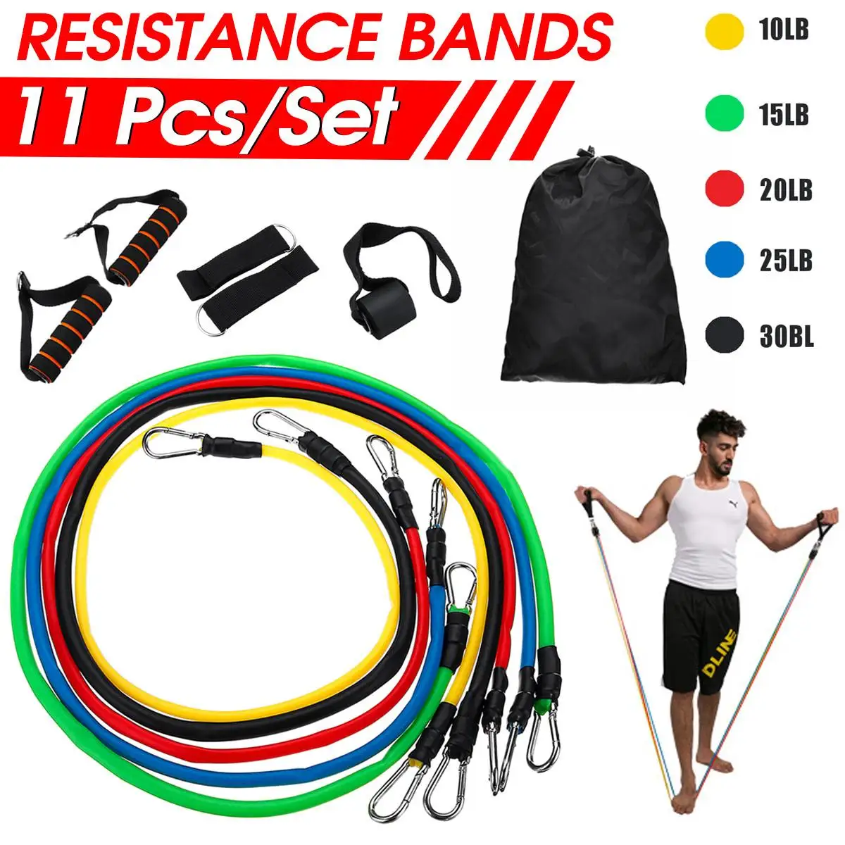 11PCS Resistance Bands Set Bodybuilding Home Gym Equipment Professional