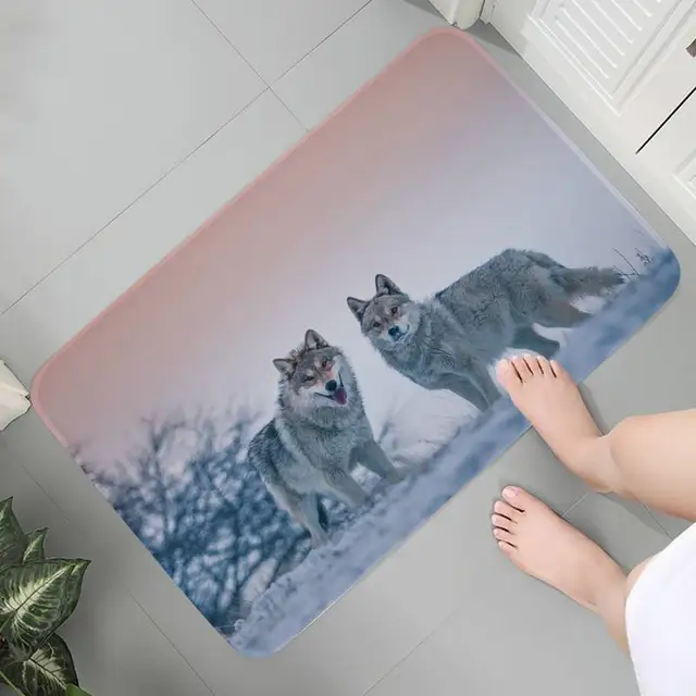 Hófehérke Farkas Nyomtatott Flanel Padlószőnyeg Fürdőszoba Dekoráció Szőnyeg Nem Csúszás A Nappali Konyhájához - Image 2
