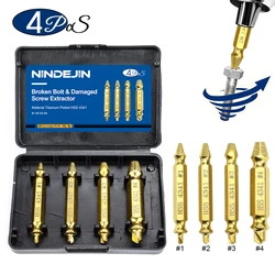 Durable Damaged Screw and Bolt Extractor Set - 4-6 Piece Kit (4pcs titanium plated)