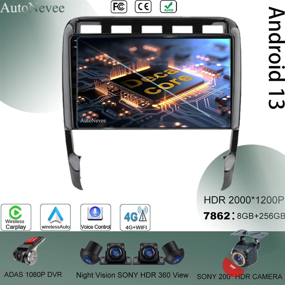 

BT For Porsche Cayenne I 1 9PA 2002 - 2010 Multimedia Screen RDS Player Android 13 Radio Stereo Navigation WIFI HeadUnit GPS