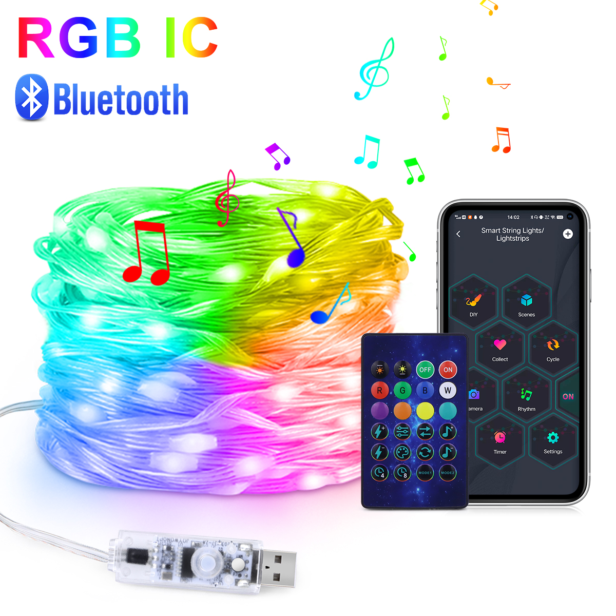 RGBIC LED String WS2812B Bluetooth USB Music Dream Color Light 5V Christmas Birthday Party Garland Decor Fairy Lights for Home