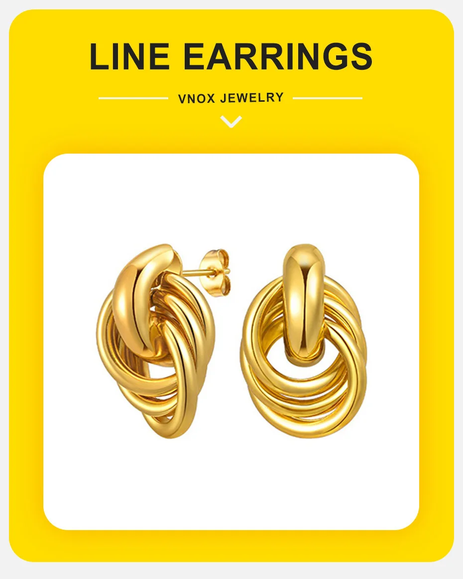 Vnox Gedrehte Hängeohrringe für Frauen, Goldfarben, Geometrischer Kreisförmiger Knoten-Ohrring, Modeschmuck – Detail 1
