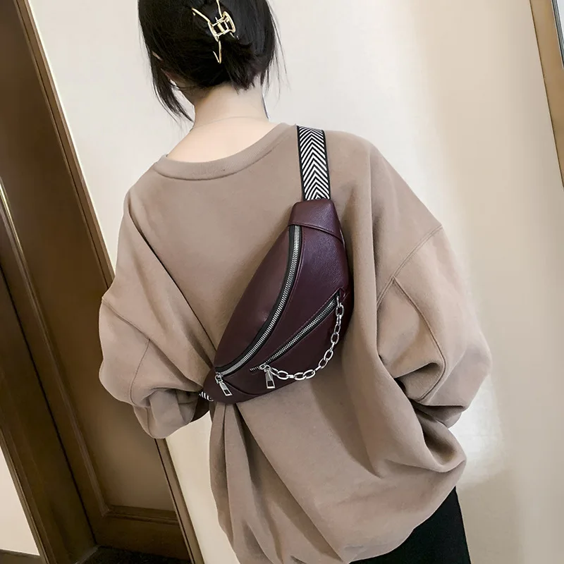 Women's chest bag Korean fashion PU one shoulder messenger bag change mobile phone waist bag women fanny pack for women
