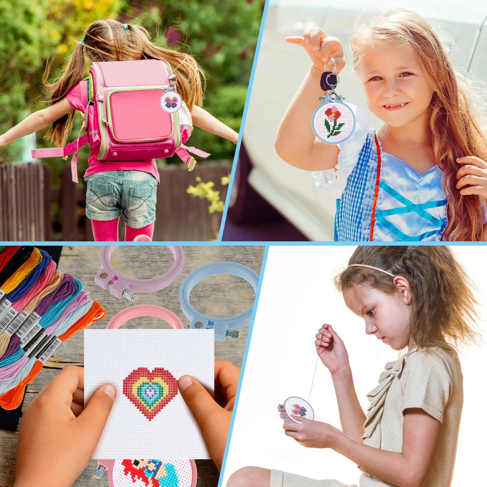 6Pcs Embroidery Beginner Kits DIY Cross Stitch Set Embroidery Starter Kit Portable Needles Remover Threading Tool With Hoop Kids