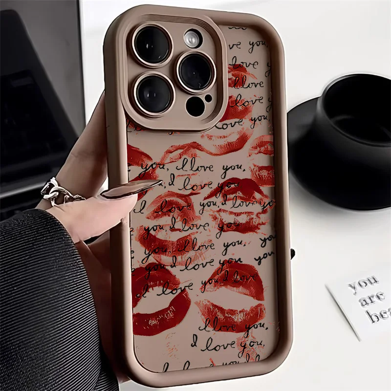 Stylish Black and Red Kiss Print Soft Silicone Phone Case