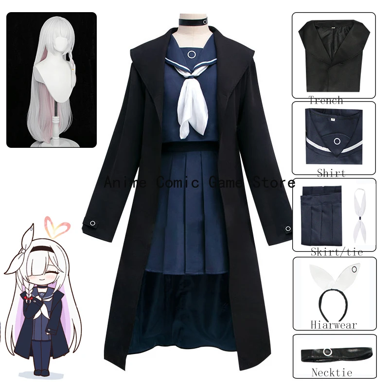 

Blue Archive Purana Cosplay Costume Wig Anime Project MX Arona Jk Sailor Skirt Long Trench Coat Halloween Party Outfit for Women