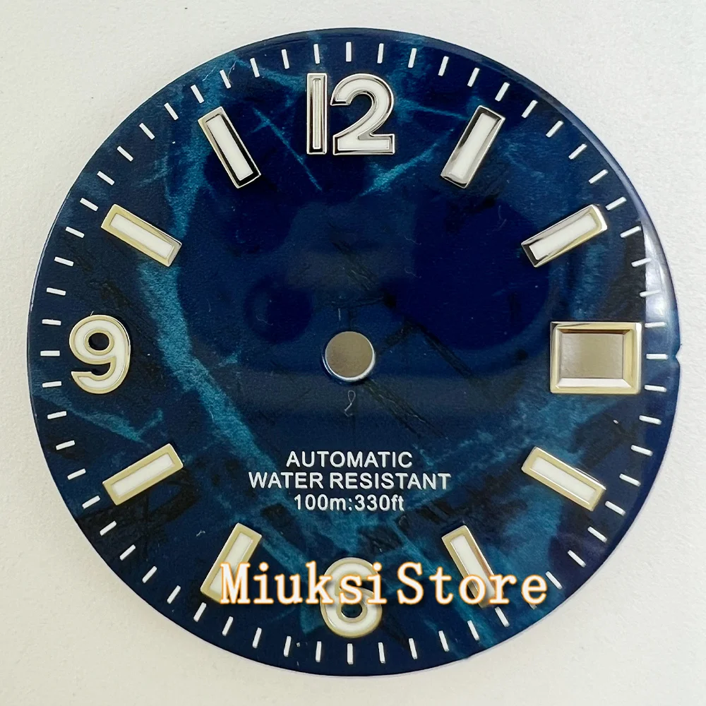 Luminous Green and Black Watch Dial with Blue Accents - 29mm