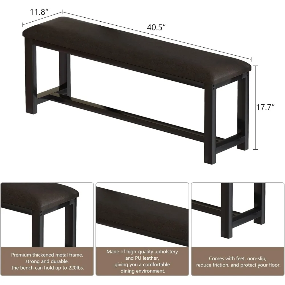 Dining Room Table Set with 2 Benches, Dining Table Set for 4-6, Faux Marble Breakfast & PU Leather Upholstered