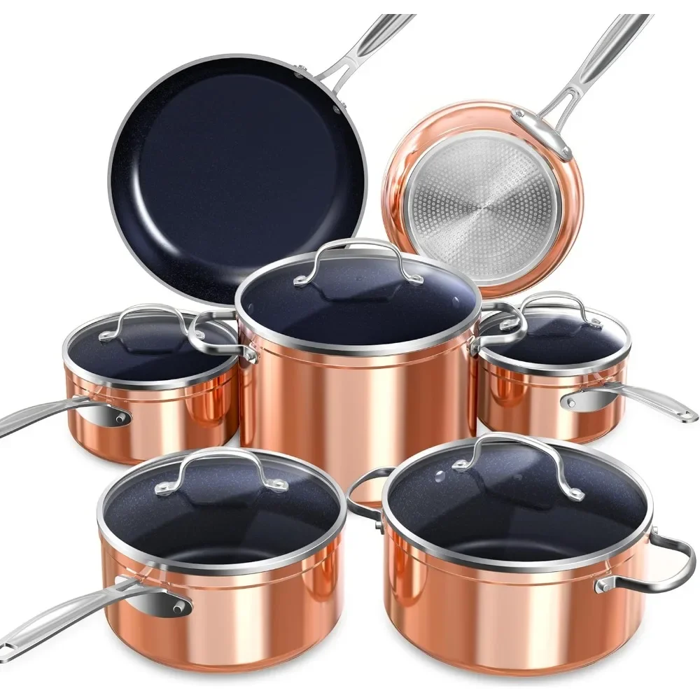 

12 Ceramic Non Stick Cookware Set, Dishwasher and Oven Safe, Evenly Heated, Tempered Glass Cover, Cookware Set