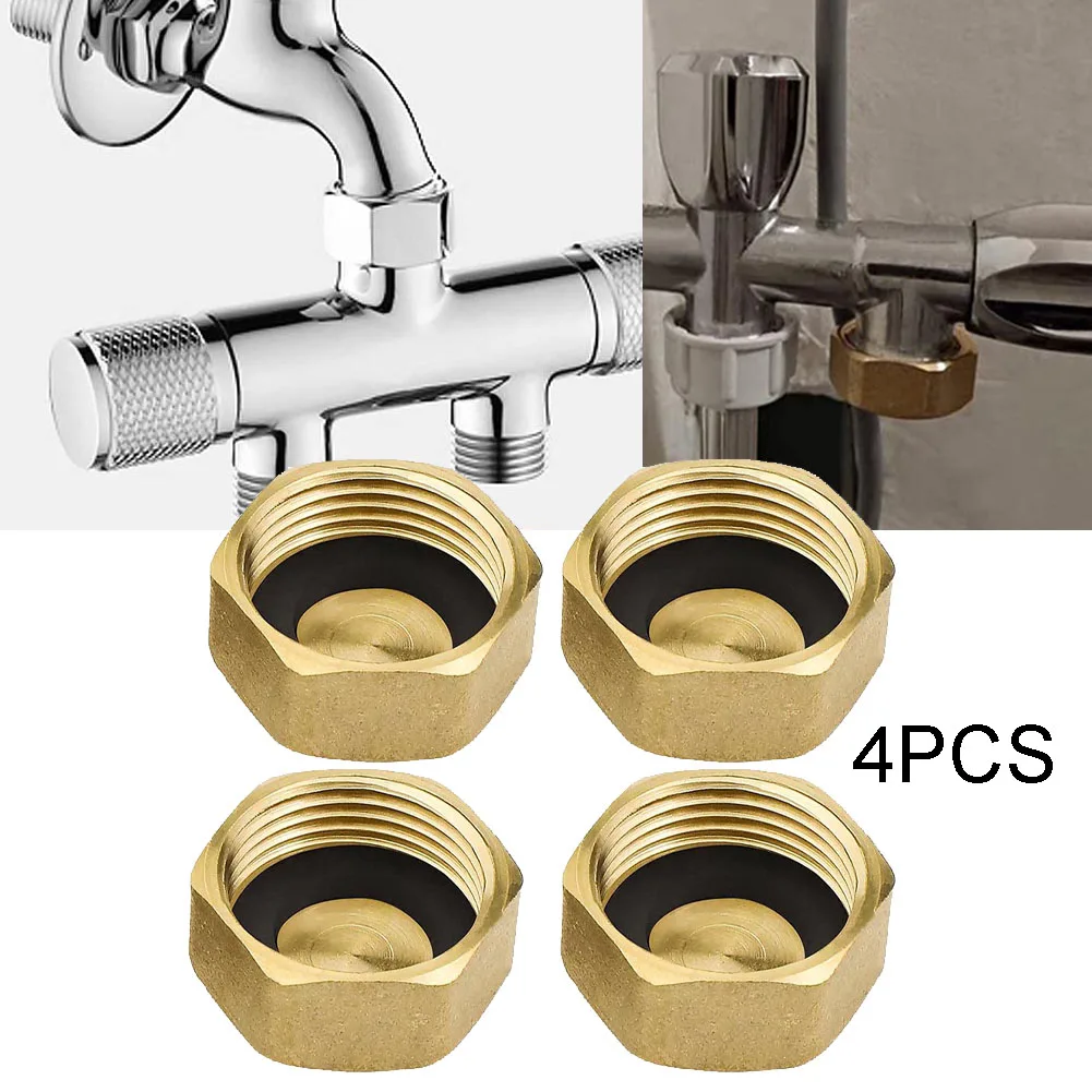 

4PCS Female Threaded Plug Washing Machine Radiator Valve Brass Cap Nut+ Washer Household Valve Accessories Replacement