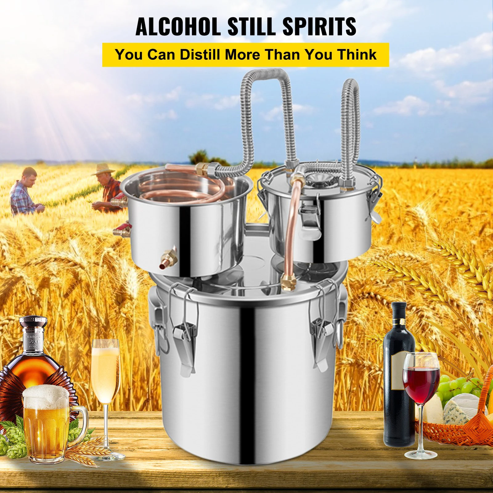 Alcohol Distiller 8/13.2 Gal Stainless Steel Still DIY Moonshine Apparatus Whisky Beer Brandy Home Appliance