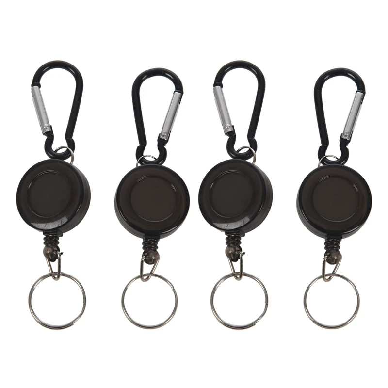 Badge Reel Retractable Recoil Yoyo Ski Pass Id Card Holder Key Chain Color Black Amount 4Pcs