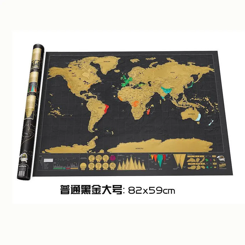 

Black Scratch Off Map Deco Deluxe Retro World Map Scratches Vintage Poster Decoracion School Stationery Travel Trail Record