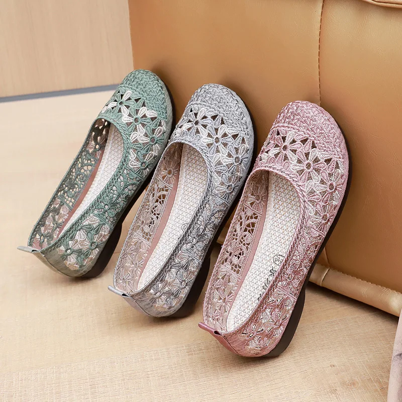Summer Women Mesh Flats Shoes Breathable Retro Ladies Leisure Loafers Soft Sole Female Sneakers Mom Light Casual Shoes Non-slip