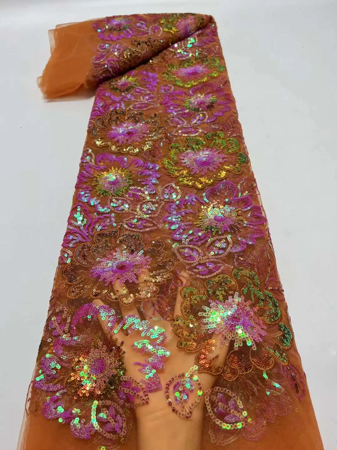 

African Lace Fabric 2023 High Quality Embroidery Nigerian Tulle Lace Luxury Sequins For Wedding Party Dress 5Yards HX45X