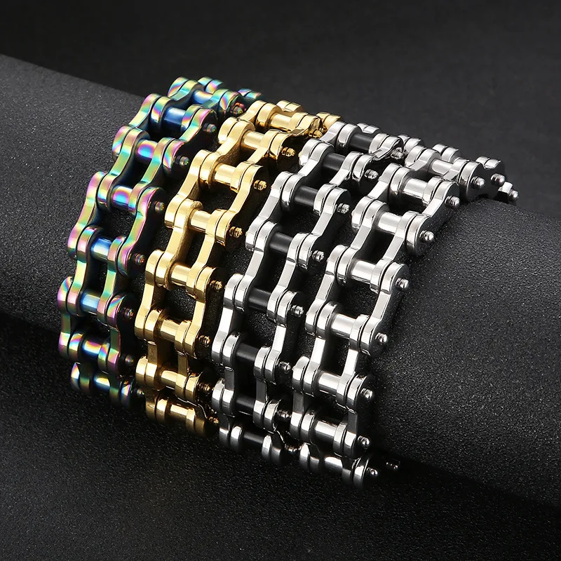 Heavy Punk Rock Rainbow Blue Chain Bracelet in Titanium Steel