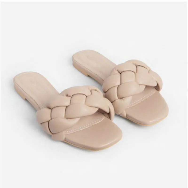 

Fashion Square Toe Flat Women Slippers Open Toe Casual Summer Shoes Woman Slip on Ladies Slides Big Size 41 Beach Flip Flops