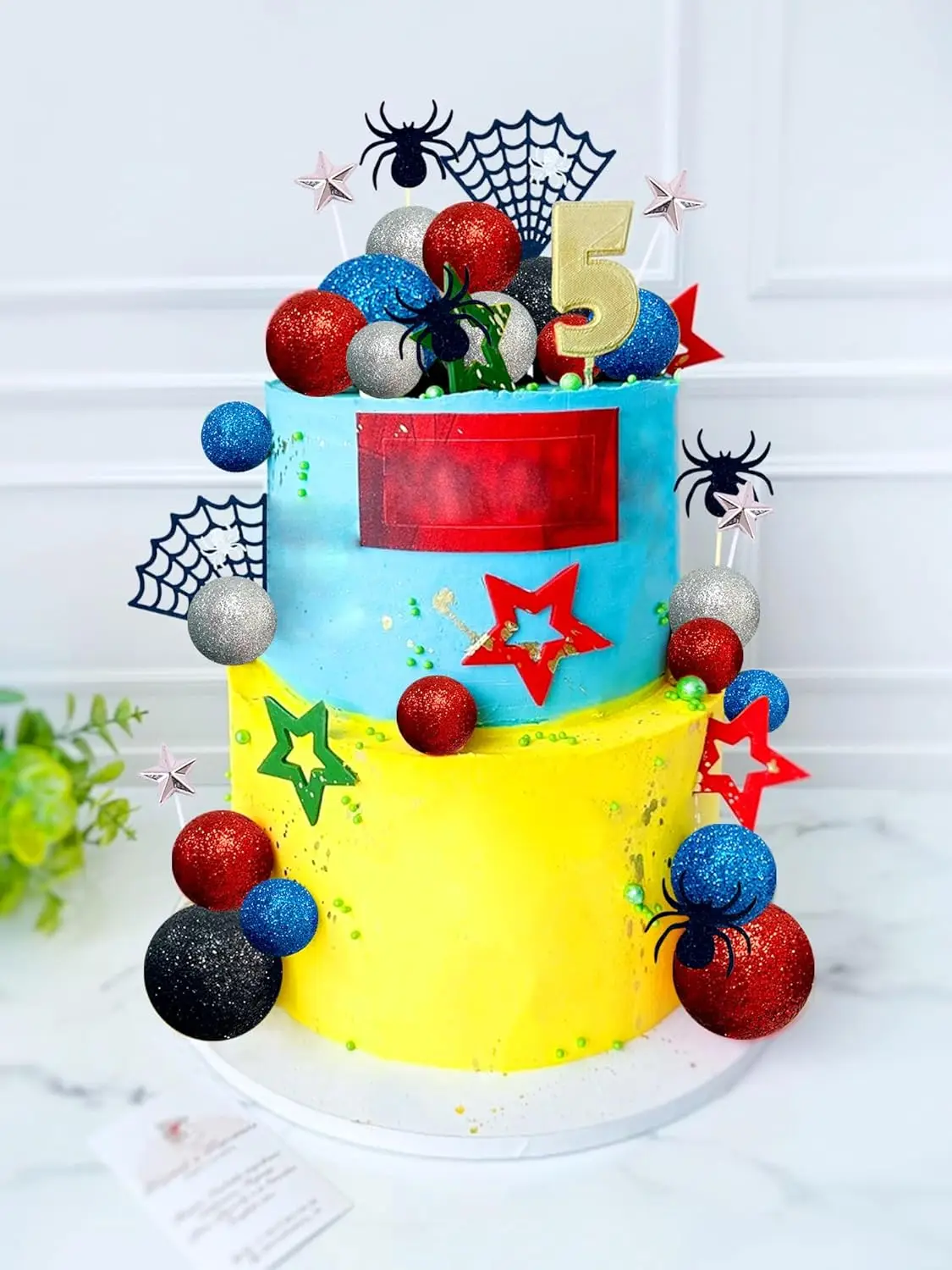 Decorazioni Torta Compleanno Supereroi - Set Con Ragno, Ragnatele, Palline Glitter, Per Tema Spider-Man - Foto 8