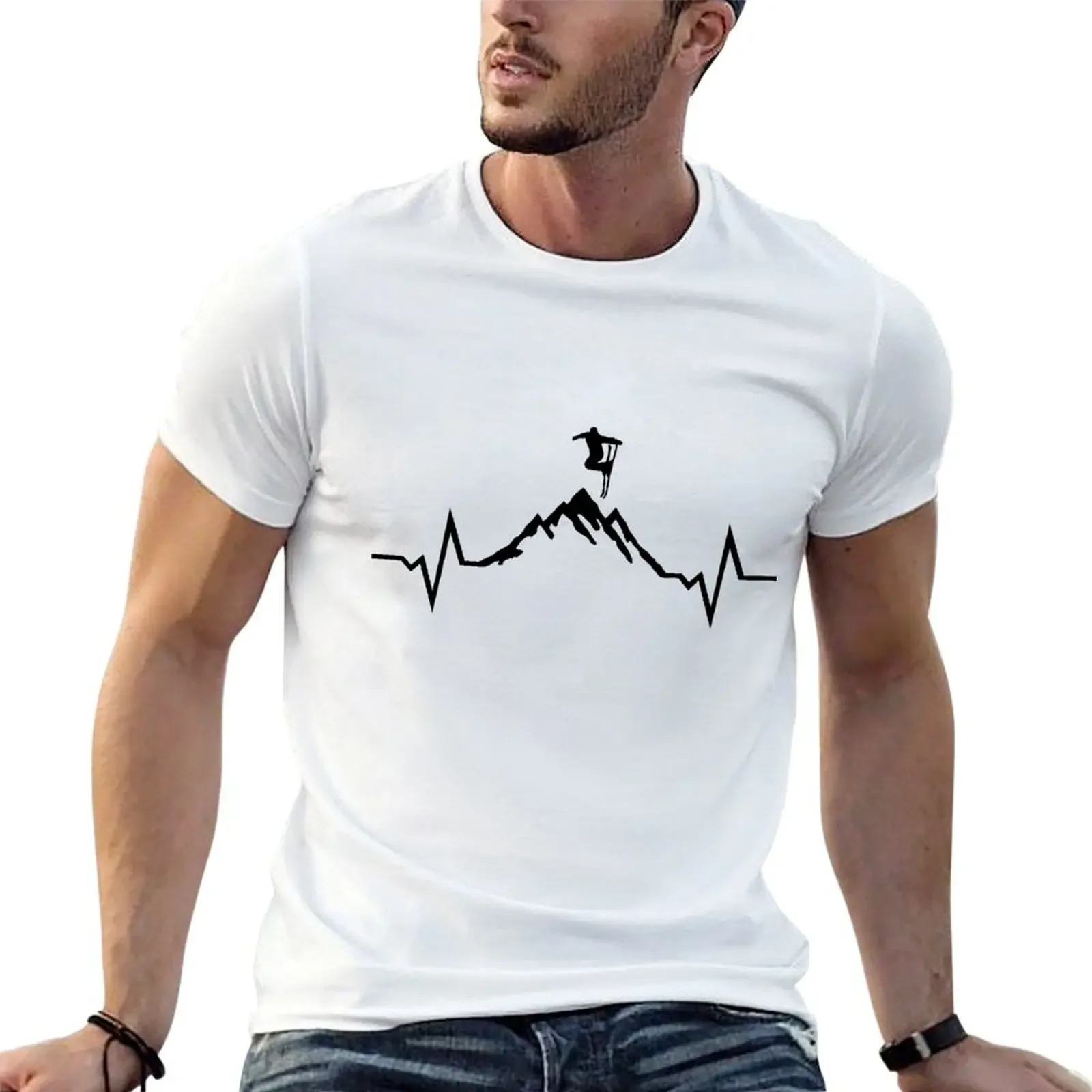 

Skiing - Skier, Mountain and ECG Heartbeat T-shirt oversizeds sublime fruit of the loom mens t shirts