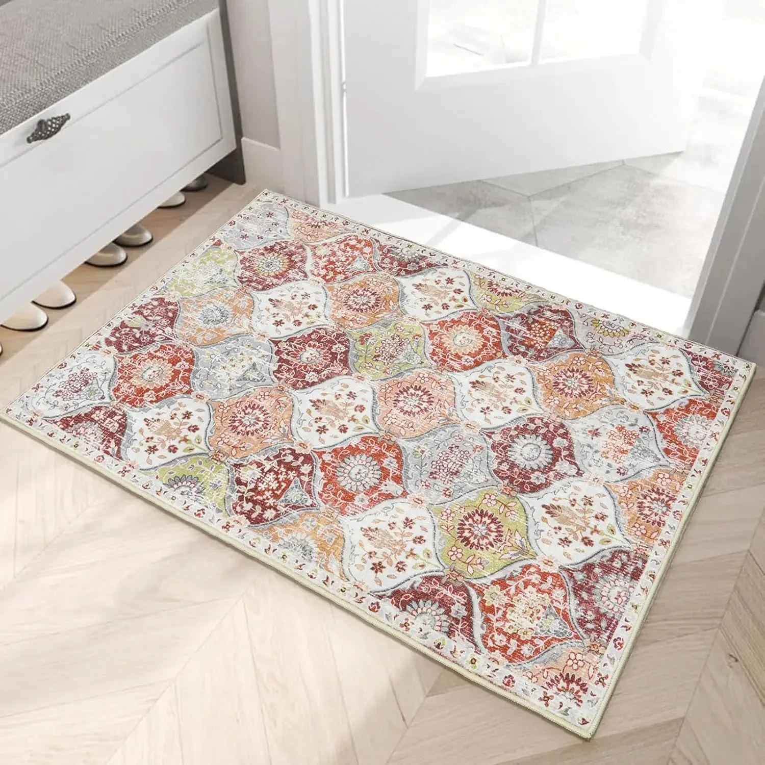 Vintage Floral Patterned Door Mat Artistic Retro Print Mat Non Slip ...