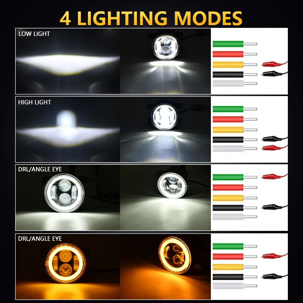2개 4인치 자동차 안개등 상향등 및 하향등 경고등 방수 LED 원형 안개등 지프 랭글러 언리미티드 JK용 수명 연장형
